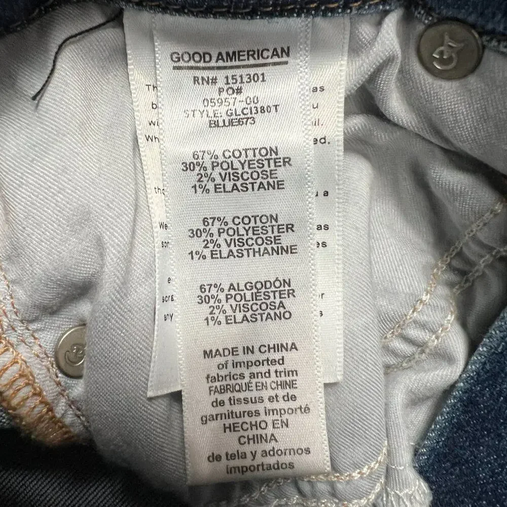 Good American Good Legs Stovepipe High Rise Jeans SIZE 00 24x28 Blue Distressed - Picture 6 of 12